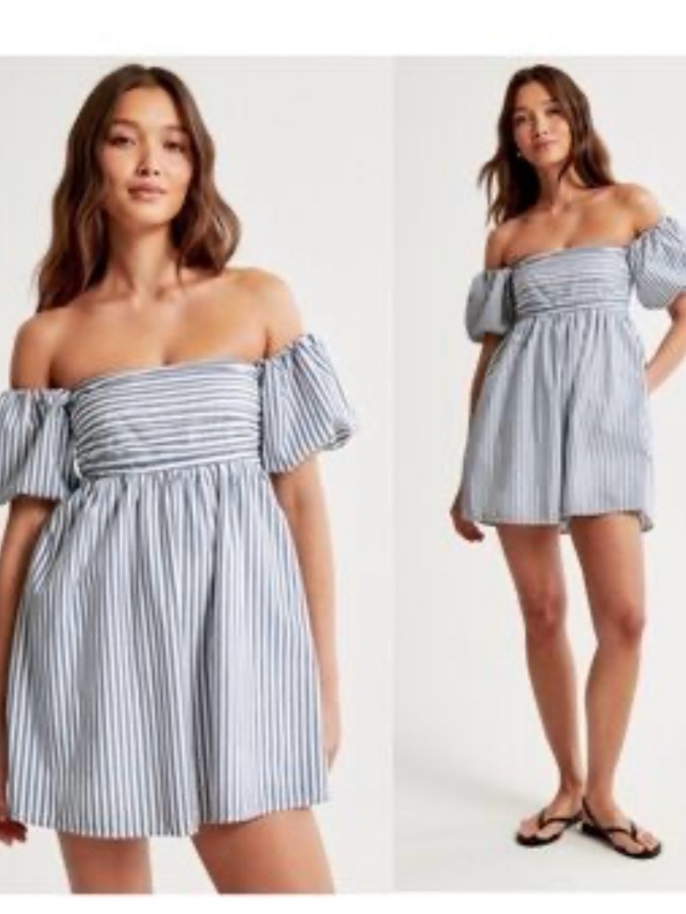 Abercrombie & Fitch Blue and White Striped Off-Shoulder Mini Dress